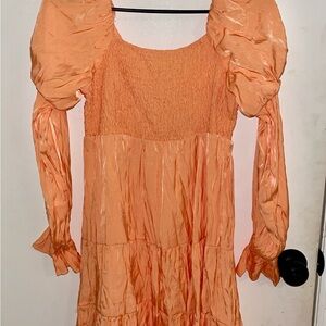 Orange Puff Sleeve Dress